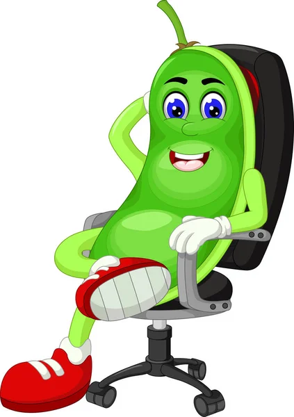 Funny Green Peas Assis Sur Une Chaise Noire Dessin Animé — Image vectorielle