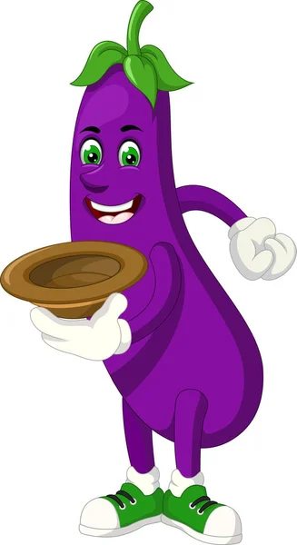 Funny Purple Eggplant Dengan Topi Cartoon Brown Untuk Desain Anda - Stok Vektor