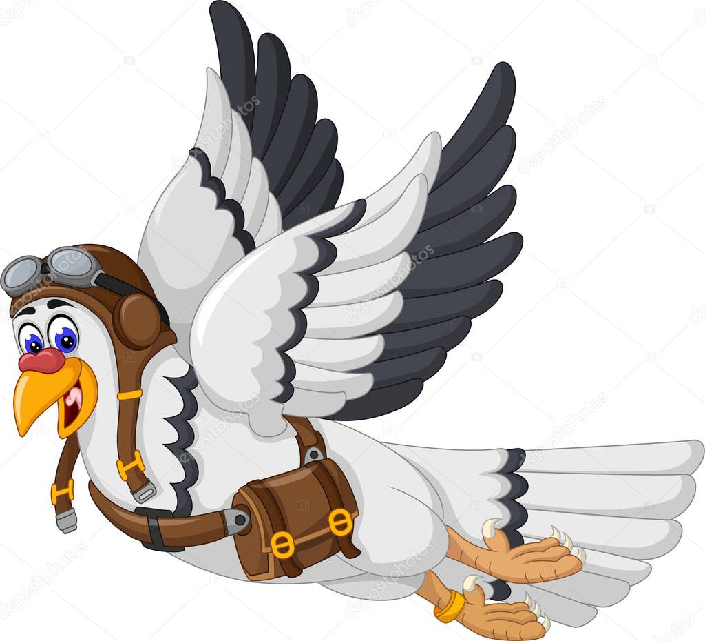 Funny White Dove Flying Cartoon for your design