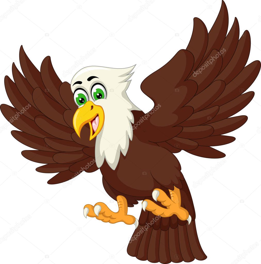 Funny Brown White Eagle Cartoon For Your Design