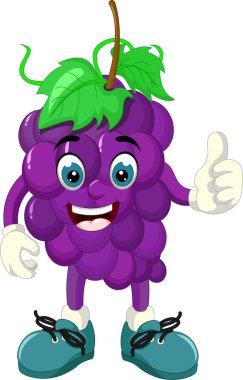 Tasarım için Funny Purple Grape Thumb Up Karikatür