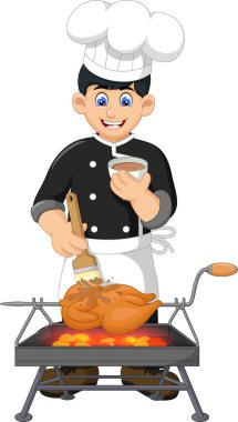 Tasarım için Siyah Beyaz Üniforma Karikatür Funny Chef