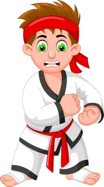 Tasarım için Beyaz Üniforma Karikatür Karate Boy