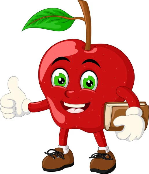 Funny Red Apple Med Brown Book Cartoon För Din Design — Stock vektor