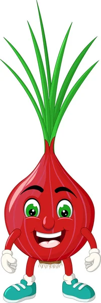 Desenhos Animados Vermelhos Engraçados Cebola Para Seu Projeto — Vetor de Stock