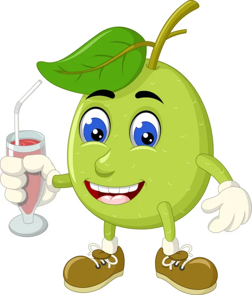 Vicces Zöld Guava Juice Cartoon Design — Stock Vector