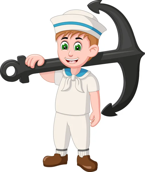 Funny Sailor Vit Uniform Med Svart Ankare Cartoon För Din — Stock vektor