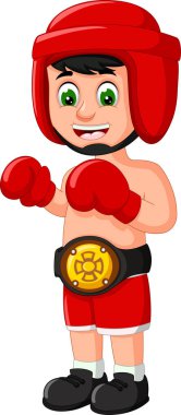 Tasarım için Kırmızı Üniforma Karikatür Komik Boxer Boy