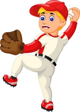 Tasarım için Kırmızı Beyaz Karikatür Komik Beyzbol Boy Player