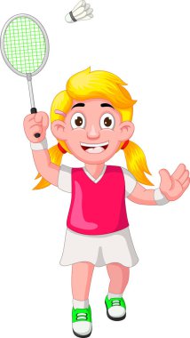 Tasarım için Pembe Gömlek Karikatür Komik Badminton Kız Oyuncu