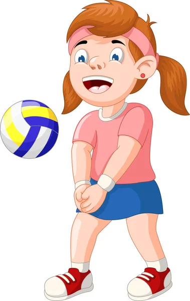 Divertida Voleibol Chica Jugador Dibujos Animados Para Diseño — Vector de stock