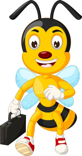 Αστεία Κίτρινη Μαύρη Μέλισσα Μαύρη Βαλίτσα Κινούμενα Σχέδια Για Σχέδιό — Διανυσματικό Αρχείο