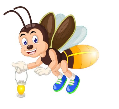 Tasarım için Geleneksel Lamba Karikatür ile Komik Kahverengi Turuncu Fireflies