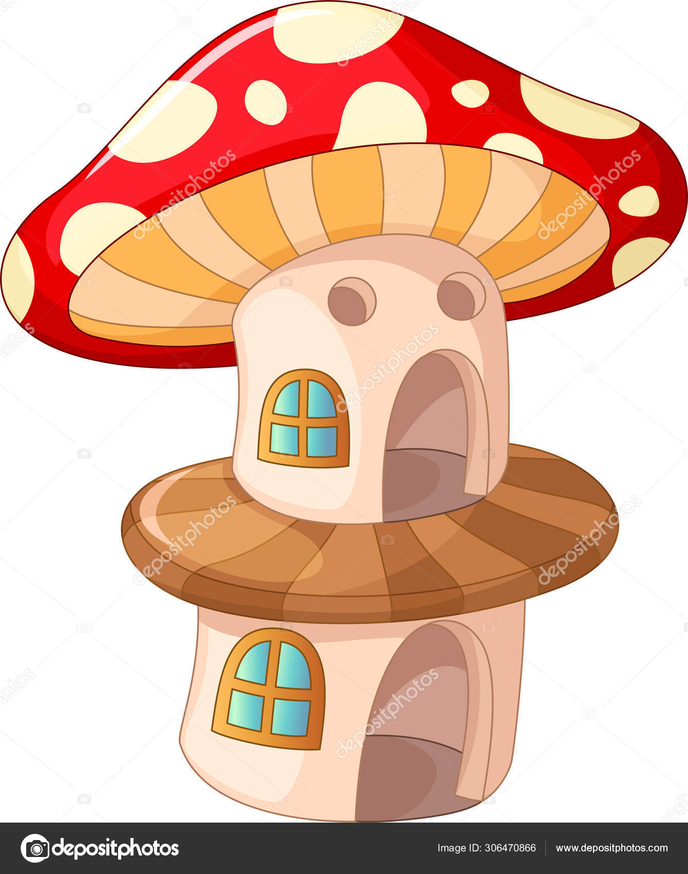 Funny Red White Mushroom House Cartoon Your Design Stock Vector