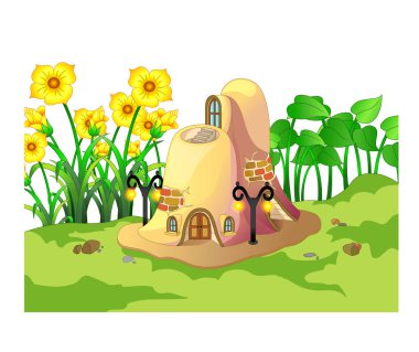 Funny Brown Ant House With Yellow Flower Cartoon for your design clipart