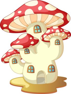 Funny Red White Mushroom House Cartoon for your design clipart