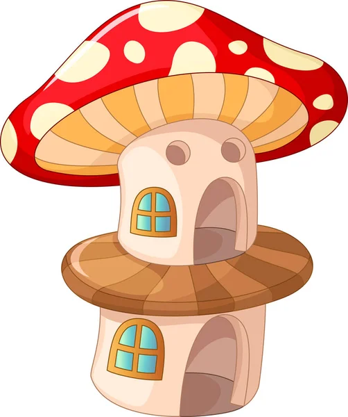 Funny Röd Vit Mushroom House Cartoon För Din Design — Stock vektor