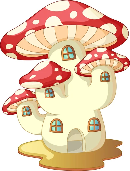 Funny Röd Vit Mushroom House Cartoon För Din Design — Stock vektor