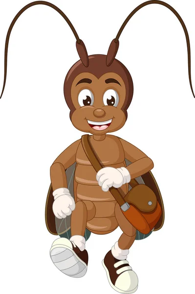 Funny Brown Cucaracha Con Bolsa Marrón Dibujos Animados Para Diseño — Vector de stock