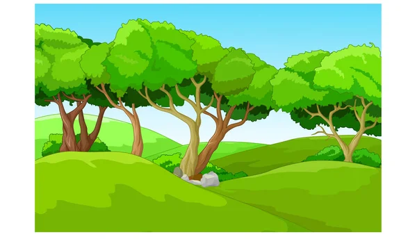 Cool Grass Hill Пейзаж Лесной Мультфильм Вашего Дизайна — стоковый вектор