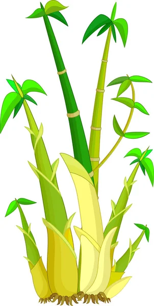 Serin Sarı Yeşil Bambu Ağacı Karikatür Tasarım Için — Stok Vektör