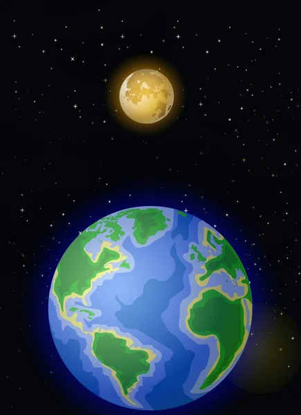 Tierra Vista Con Luna Galaxy Vista Espacial Dibujos Animados — Vector de stock