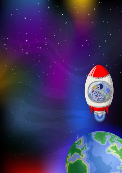 Earth Planet Rocket Galaxy Space Cartoon — 스톡 벡터