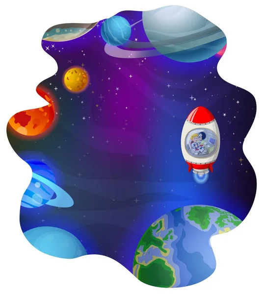 Solar System Galaxy Space View Rocket Cartoon — 스톡 벡터