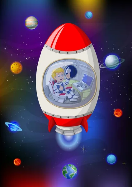 Cool Red White Rocket Galaxy Space Planets Cartoon — стоковый вектор