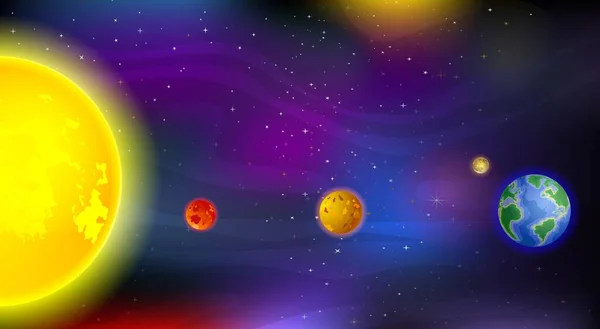 Nap Merkúr Vénusz Föld Naprendszere Galaxy Space View Rajzfilm — Stock Vector