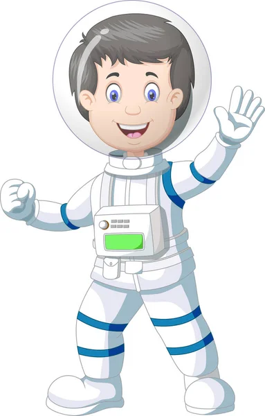 Cool Astronaut Bílém Modrém Obleku Uniform Cartoon — Stockový vektor