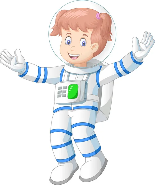 Bella Astronauta Donna Bianco Blu Vestito Uniforme Cartone Animato — Vettoriale Stock