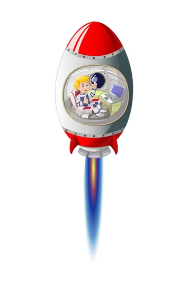 Cool Rood Wit Raket Vliegen Met Astronaut Binnen Cartoon — Stockvector