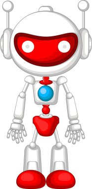 Cool White Red Robot Cyborg Çizgi Filmi