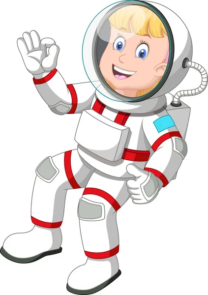 Cool Astronaut Man Vit Röd Kostym Uniform Tecknad Film — Stock vektor