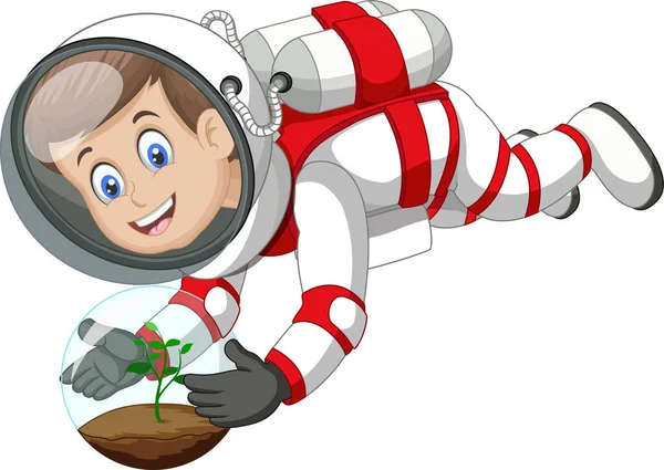 Cool Astronaut Pojke Vit Röd Kostym Uniform Flyger Noll Gravitation — Stock vektor