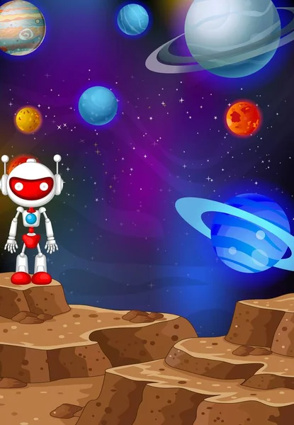 Cool Robot Mars Surface Space Other Planets Background Cartoon — стоковый вектор