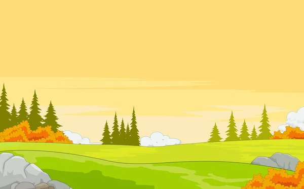 Tropische Landschaft Grasfeld Hügel Mit Bäumen Cartoon Vector Illustration — Stockvektor