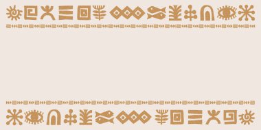 El çizimi Afrikalı, Meksikalı ve Aztek kabileleri çerçeve için, sınır yapısı tahıl dokusuyla. Düz kahverengi renk 10