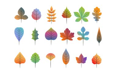 Moda geometrik sonbahar yaprağı koleksiyonu. Rengi farklı. vektör baskısı