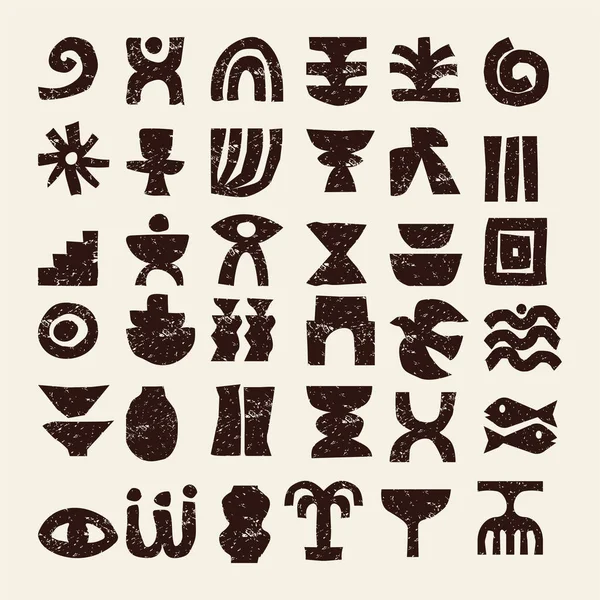 Elle çizilmiş vektör stilinde Afrika kabile sembolleri koleksiyonu. Grunge etnik geometrik simge seti. vektör baskısı
