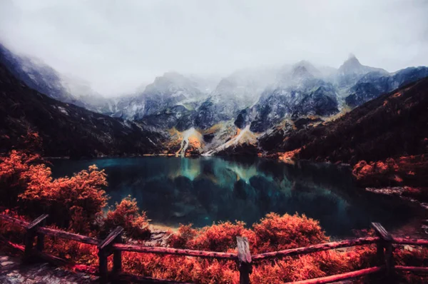 Morskie Oko 湖的秋天看法 波兰的扎科帕内 画或油油漆作用 — 图库照片