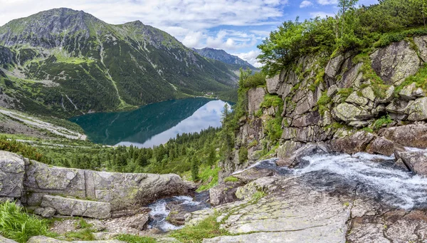 Panoramiczny Widok Morskie Oko Czarny Staw Tatra Polska — Zdjęcie stockowe