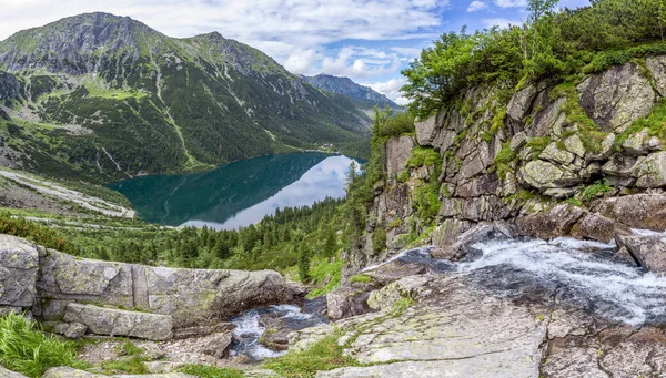 Vista Panorámica Morskie Oko Desde Zarny Staw Tatra Polonia —  Fotos de Stock