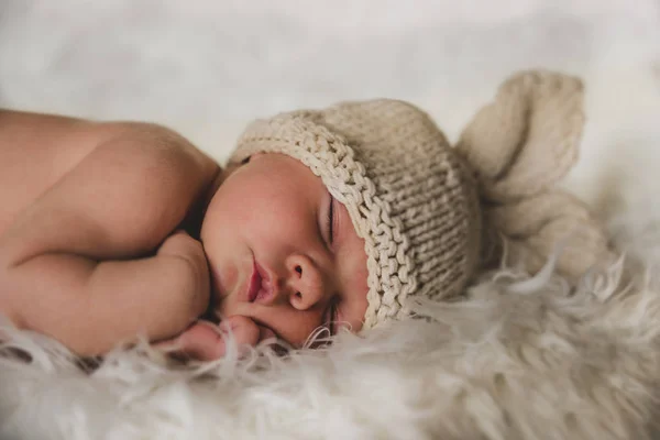 Newborn Baby Photography Rabbit Concept Stock Photo