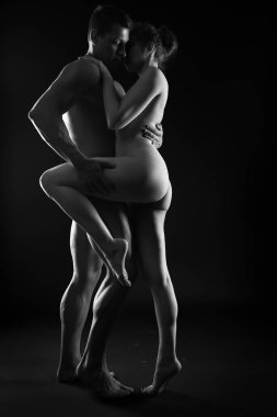 Çekici bir tutkuyla çıplak seksi bir çiftin sanat fotoğrafı.