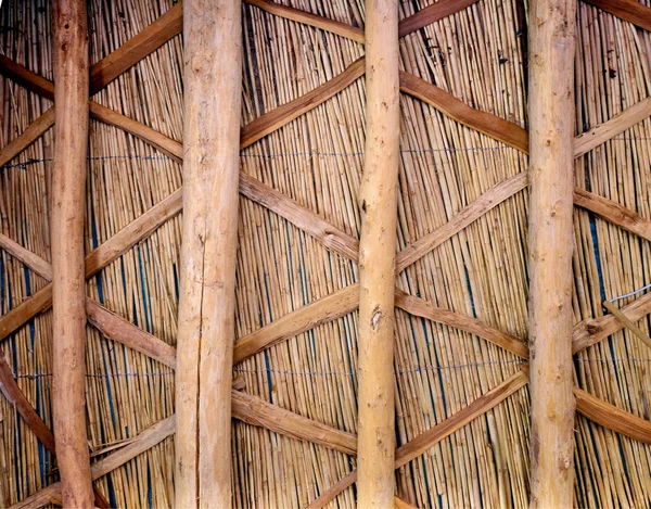 Zaunelemente aus Zweigen, Schilf und Bambusstäben, die mit Bast befestigt sind — Stockfoto