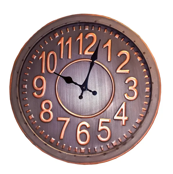 Antique wall clock with brass and copper dial and lacquered black hands — Stock Photo, Image