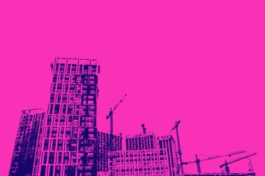 Yapım aşamasında yüksek çok katlı binalar. Kule vinç building yakınındaki. Konsept Fotoğraf, Çift ton fotoğraf efekti