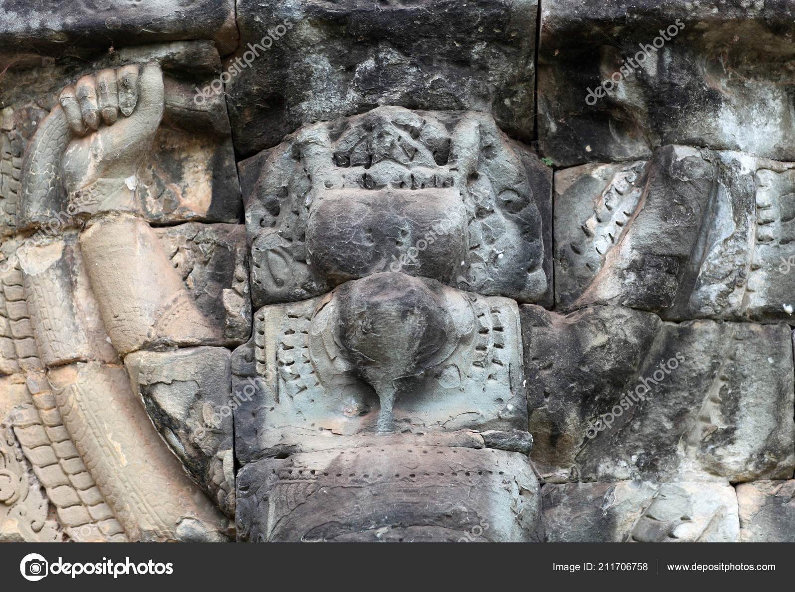 Antiguo Bajorrelieve Terraza Los Elefantes Angkor Thom